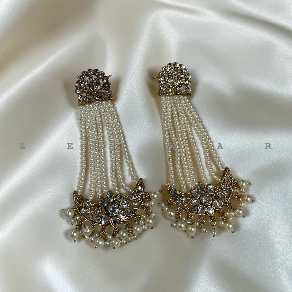 Silver Pearl Tassel Chandelier Earrings