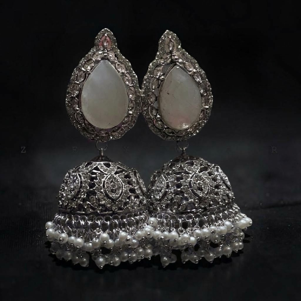 Zircon Heavy Gajra Jhumka Earrings
