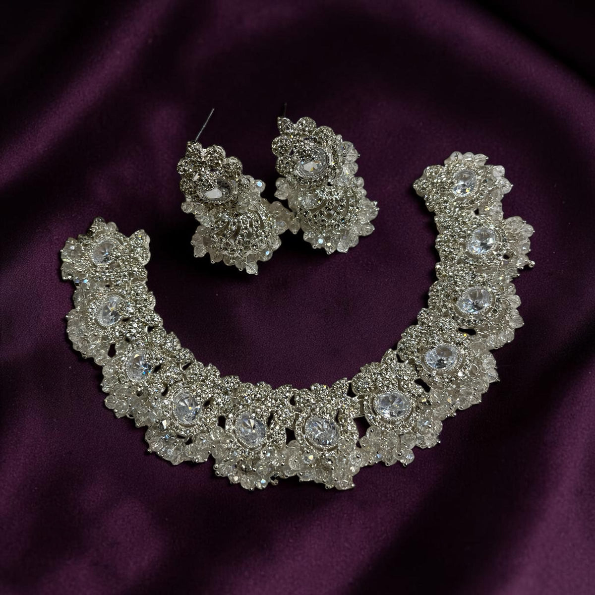 Silver Gajra Style Necklace Set