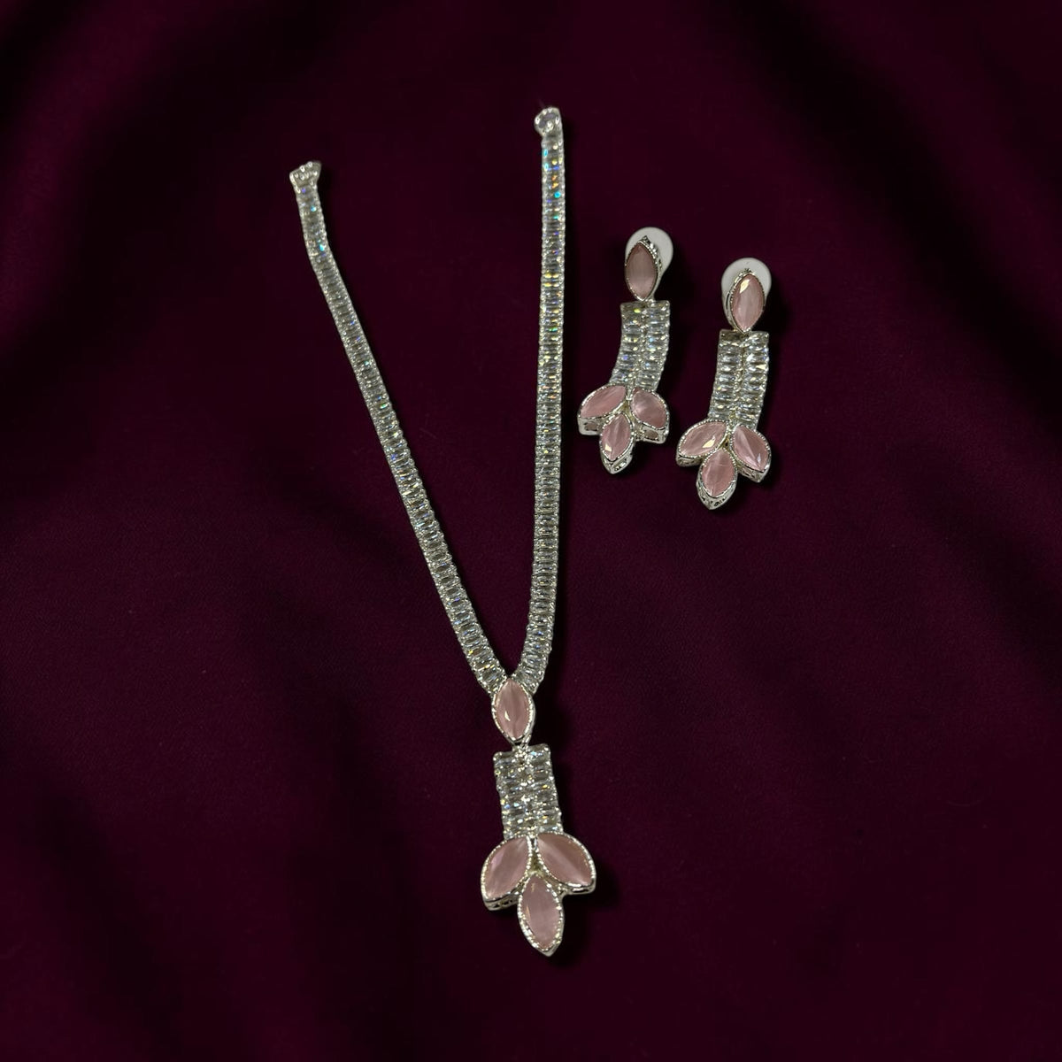 Silver Single Line Zarkun Necklace Set