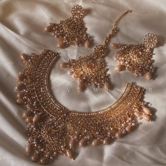 Golden Indian Polki Zircon Necklace Set