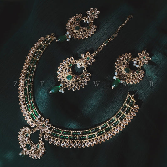Gold & Green Indian Polki Necklace Set