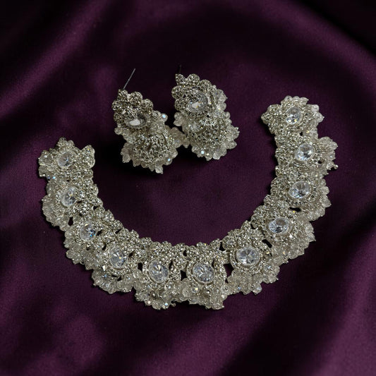 Silver Gajra Style Necklace Set