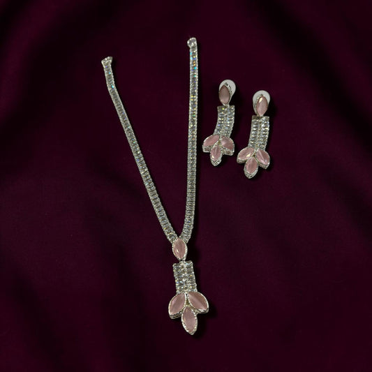 Silver Single Line Zarkun Necklace Set