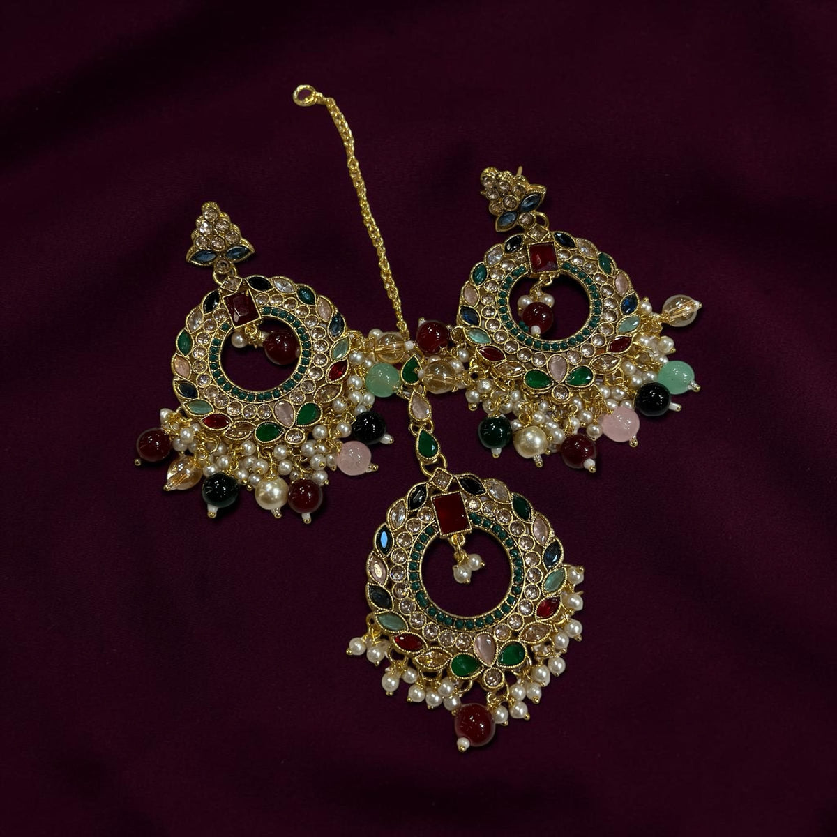 Premium Multi-Stone Earring & Tikka Set