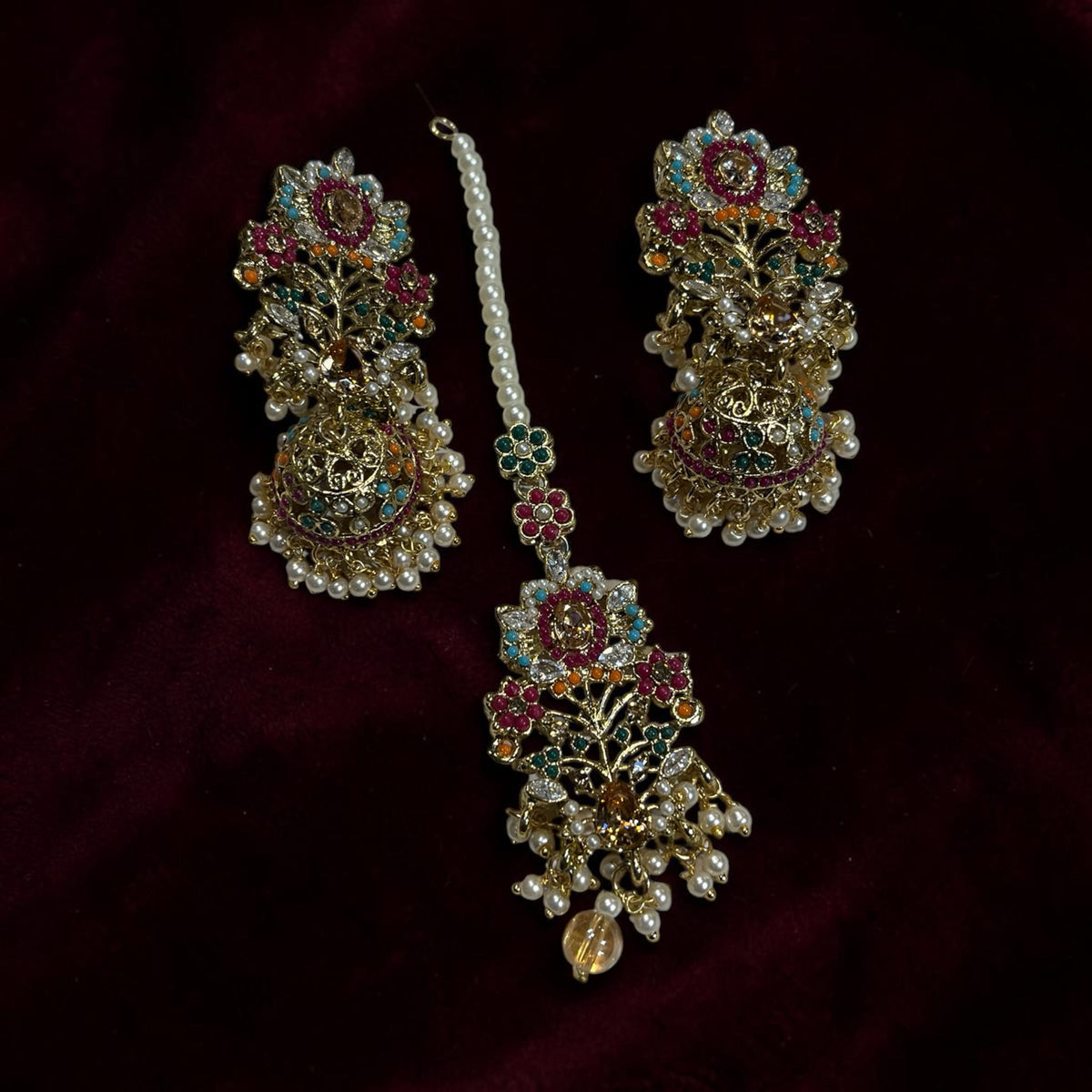 Naurattan Jhumka and Tikka Set