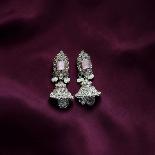 Silver pink manjos jhumki